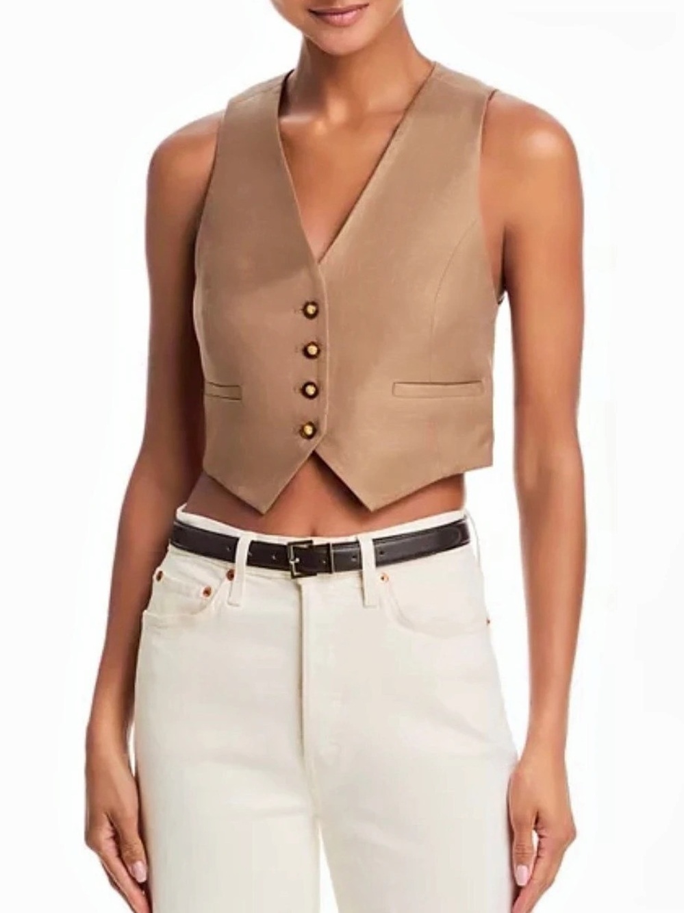 Large'AGENCE Jianna Short Vest Button Front Brown Large